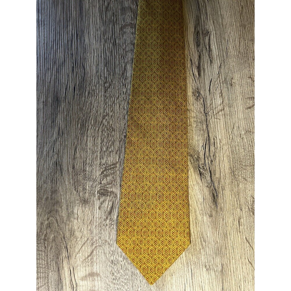 Christian Dior Paris New York Dress Tie Gold/Orange Geometric Silk Designer